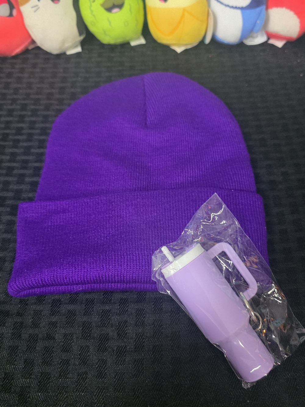 Purple Knit Beanie with Lavender Tumbler Keychain